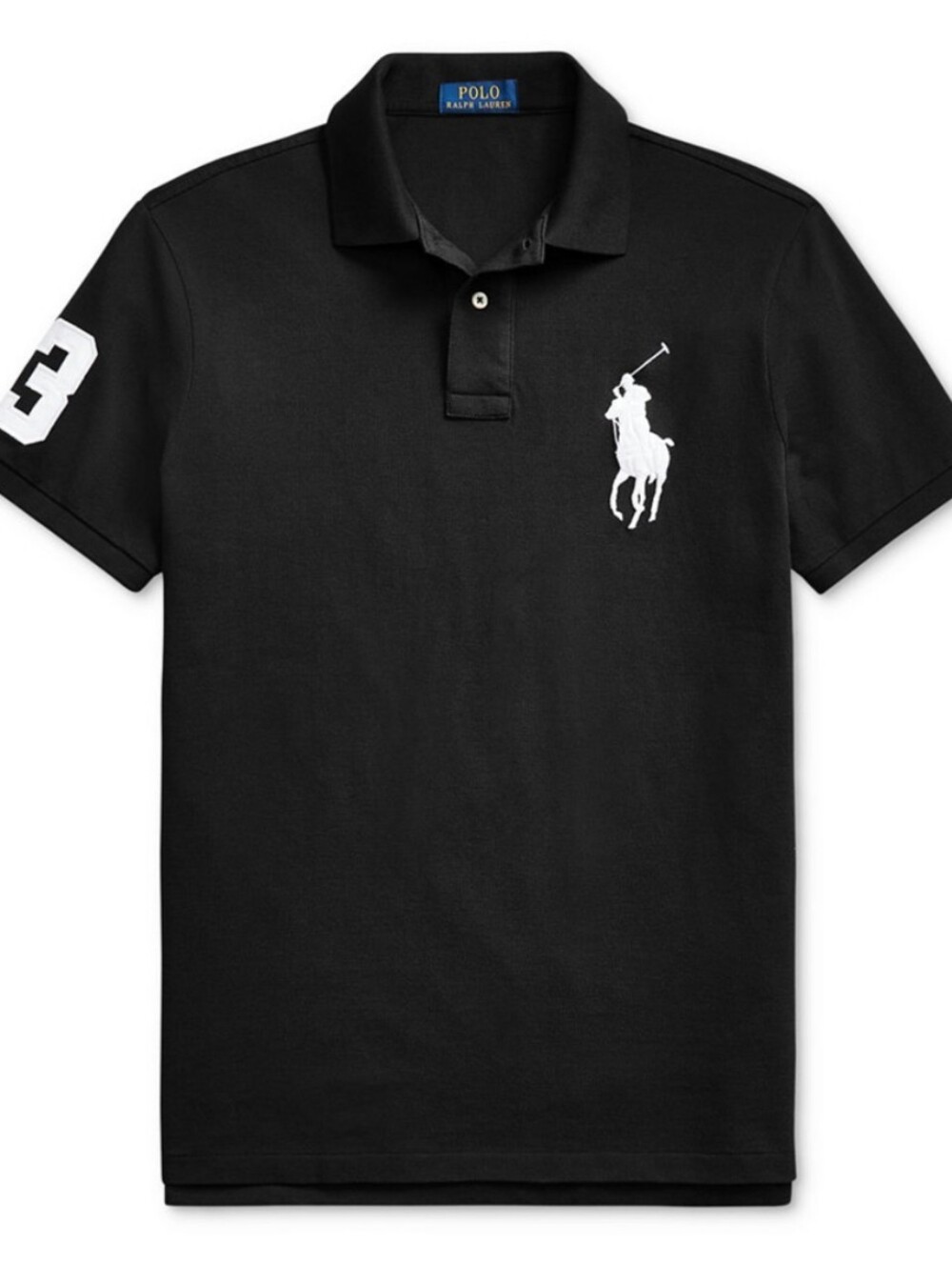 Polo Ralph Lauren Custom Slim Fit Mesh Black Polo White Big Pony&Sleeve Patch•S
